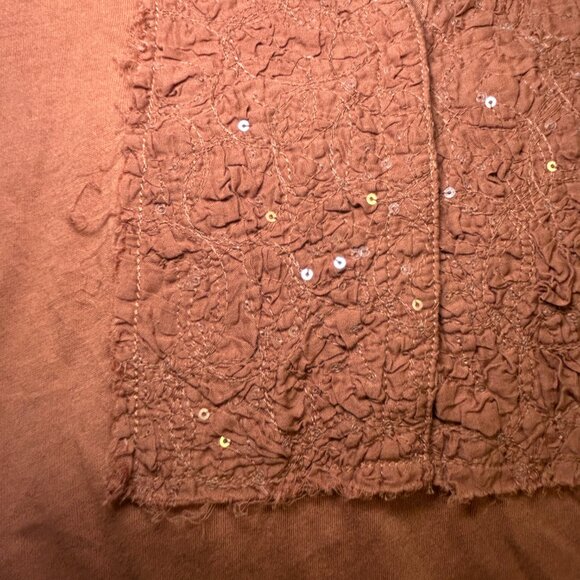 J.Crew Blouse Long Sleeve Scoop Neckline Lace Front Panel Soft Rust Brown Small - Picture 8 of 10